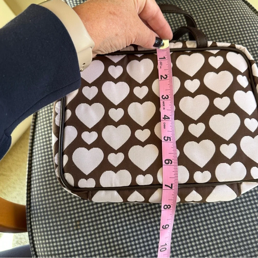 Stephanie Johnson Brown and Pale Pink Heart ML Traveler Cosmetics Case